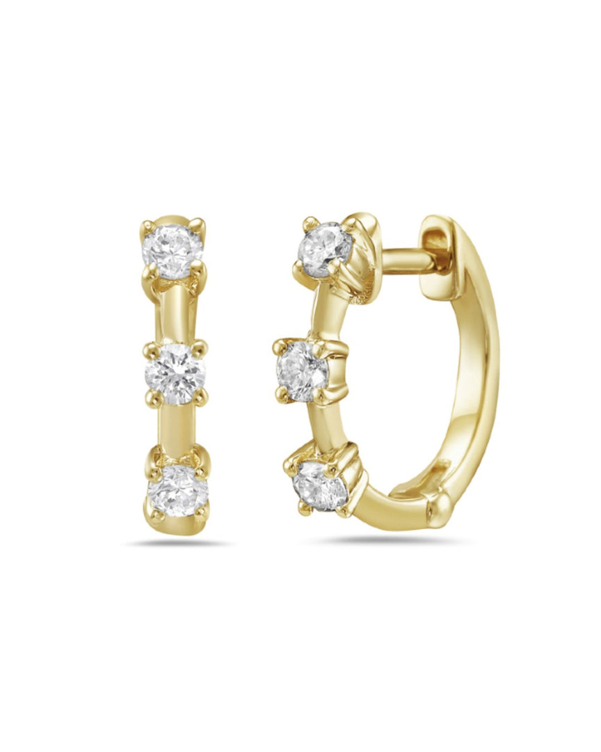 14K Yellow Gold Diamond Huggie Earrings
