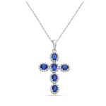 Load image into Gallery viewer, 14K White Gold Sapphire Cross Necklace
