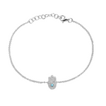 Load image into Gallery viewer, 14K White Gold Turquoise and Diamond Hamsa Hand Bracelet
