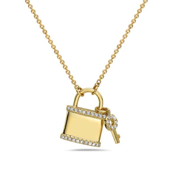 14K Yellow Gold Lock and Key Diamond Necklace