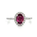 Load image into Gallery viewer, 14K White Gold Oval Pink Sapphire and Diamond Halo Ring

