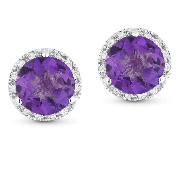 Amethyst Diamond Halo Earrings