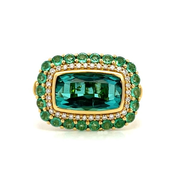 SLOANE STREET 18K Yellow Gold Tourmaline and Emerald Ring
