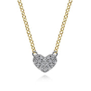 14K White and Yellow Gold Diamond Dainty Heart Pendant Necklace