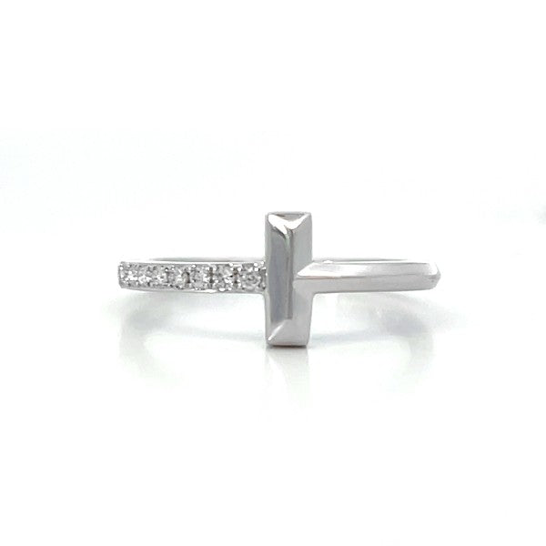 14K White Gold Sideways T Diamond Ring