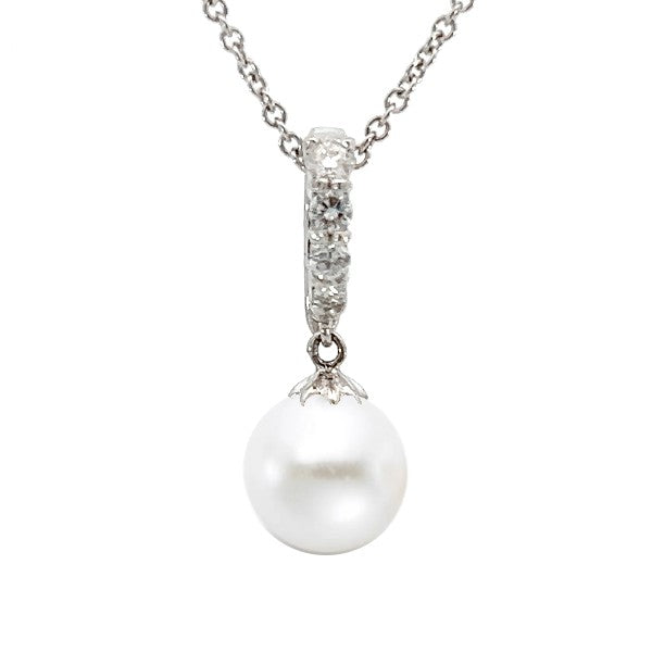 18K White Gold Pearl and Diamond Pendant