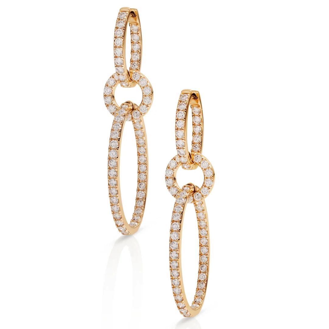 14K Yellow Gold Diamond Inside Out Hoop Earrings