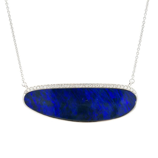 14K White Gold Australian Opal Doublet Pendant Necklace with Diamonds