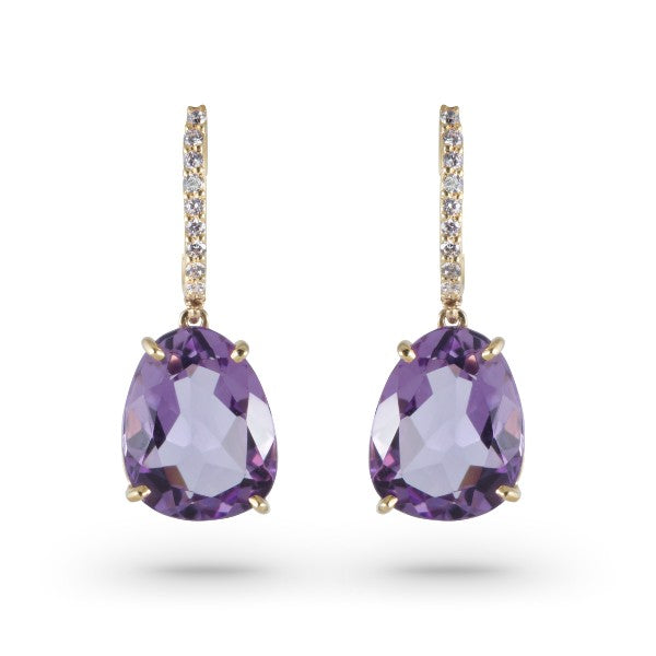 VIANNA 18K Yellow Gold Amethyst and Diamond Drop Earrings