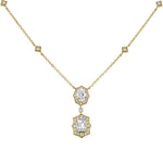 Load image into Gallery viewer, 18K Yellow Gold Double Drop Halo Necklace with Pear and Emerald Cut Diamonds
