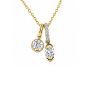 14K Yellow Gold Oval and Round Diamond Dangle Necklace