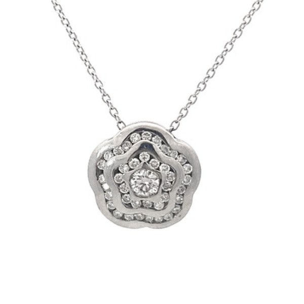 18K White Gold Diamond Flower Pendant