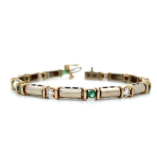 14K Yellow and White Gold Emerald and Diamond Link Bracelet - FINAL SALE