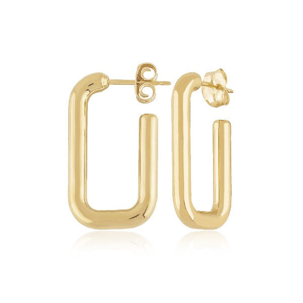 14K Yellow Gold Rounded Rectangle J Hoop Earrings