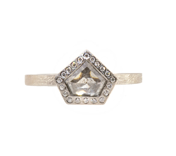 Palladium Rose Cut Natural Diamond Ring