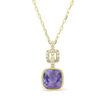 Load image into Gallery viewer, 14K Yellow Gold Bezel Amethyst and Diamond Necklace
