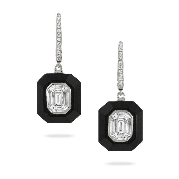 18K White Gold Black Onyx And Diamond Earrings