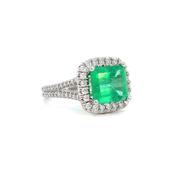 18K White Gold Emerald and Diamond Ring