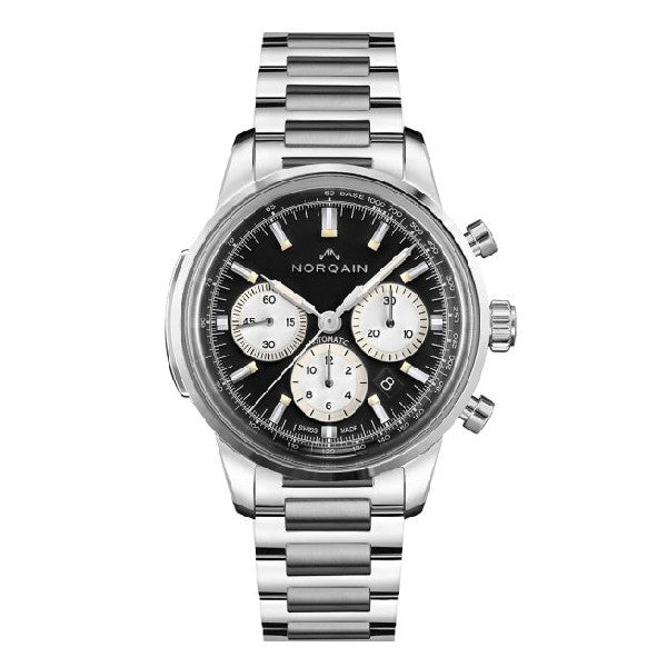 NORQAIN Freedom 60 Chrono Automatic 43mm Black Dial Stainless Steel Bracelet Watch