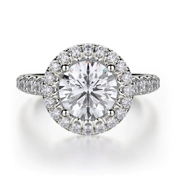 MICHAEL M 18K White Gold Europa Diamond Halo and Side Stone Engagement Ring