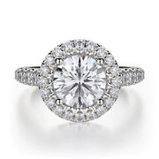 MICHAEL M 18K White Gold Europa Diamond Halo and Side Stone Engagement Ring