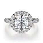 Load image into Gallery viewer, MICHAEL M 18K White Gold Europa Diamond Halo and Side Stone Engagement Ring