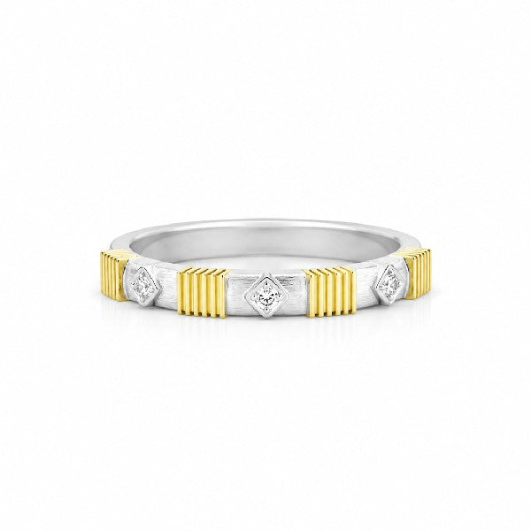 SLOANE STREET Sterling Silver and 18K Yellow Gold Diamond Station Ring