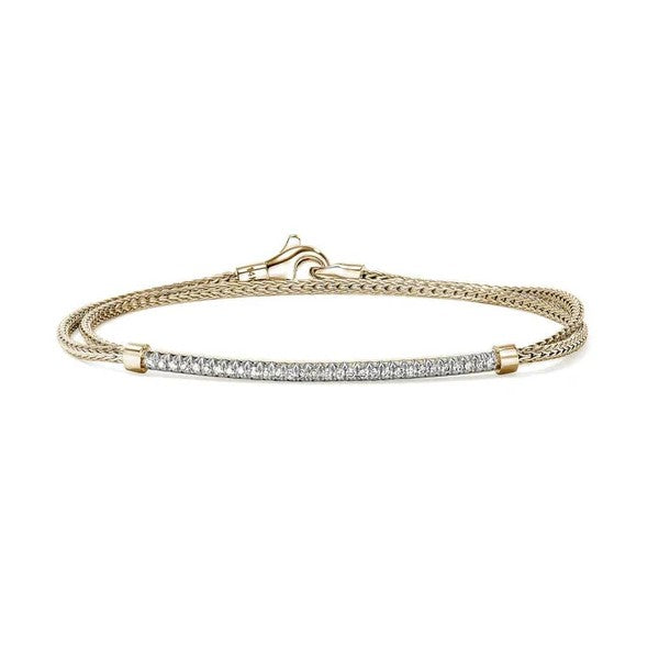 JOHN HARDY 14K Yellow Gold Double Wrap Bracelet with Pavé  Diamond Bar, 1.8MM