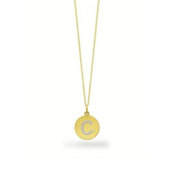 14K Yellow Gold Small Disc Diamond Initial "C"  Necklace