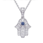 14K White Gold Sapphire Hamsa Pendant
