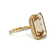 18K Yellow Gold Light Smoky Quartz and Diamond Fashion Ring