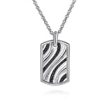 Load image into Gallery viewer, Men&#39;s Sterling Silver Dog Tag Necklace With Black Spinel Wave
