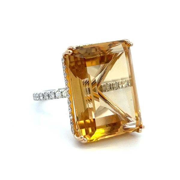 14K Yellow Gold 37.88ct Citrine Cocktail Ring With Diamonds