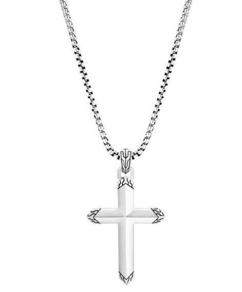 Carved Sterling Silver Cross Necklace