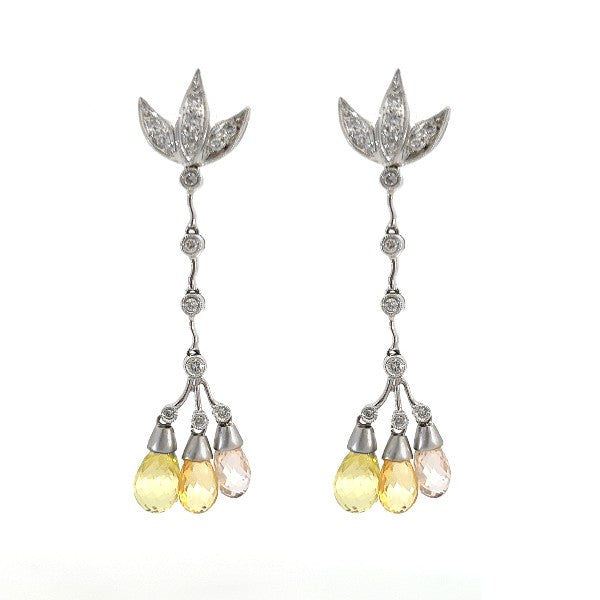 18K White Gold Pink, Yellow, and White Sapphire and Diamond Chandelier Earrings