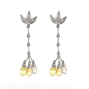 18K White Gold Pink, Yellow, and White Sapphire and Diamond Chandelier Earrings - FINAL SALE