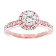 14K Rose Gold Round Halo Diamond Engagement Ring With Accented Band