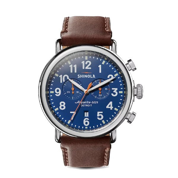 SHINOLA Shinola Runwell 47mm Chronograph Blue Dial, Brown Leather Strap Watch