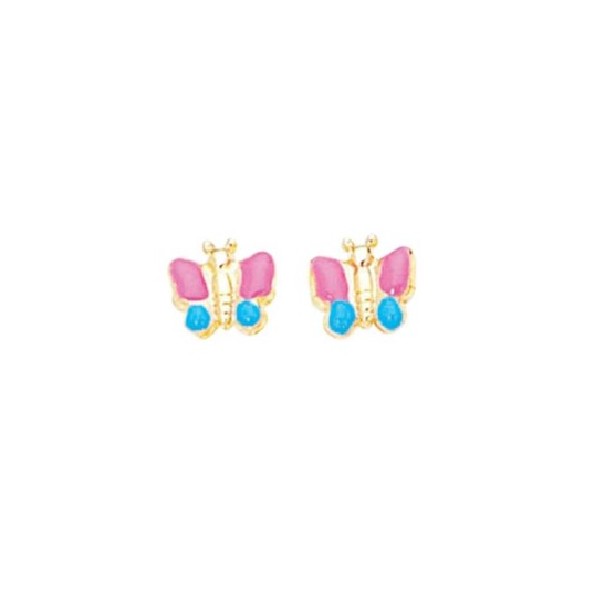 14K Yellow Gold and Enamel Butterfly  Earrings
