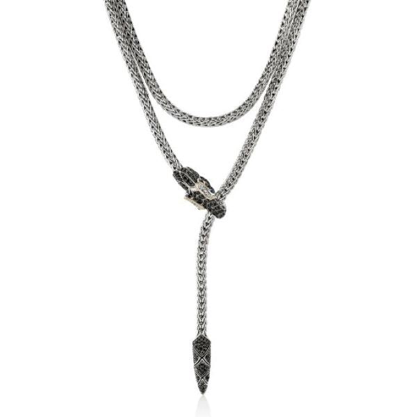 Silver And Gold Naga Necklace With Black Sapphires