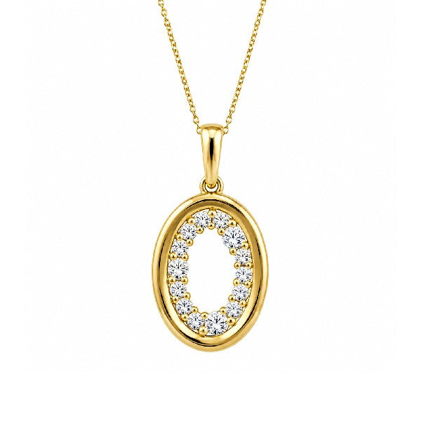 14K Yellow Gold Open Framed Oval Diamond Pendant Necklace