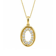 14K Yellow Gold Open Framed Oval Diamond Pendant Necklace