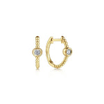 Load image into Gallery viewer, 14K Yellow Gold Beaded Huggie Hoop Earrings with Diamonds