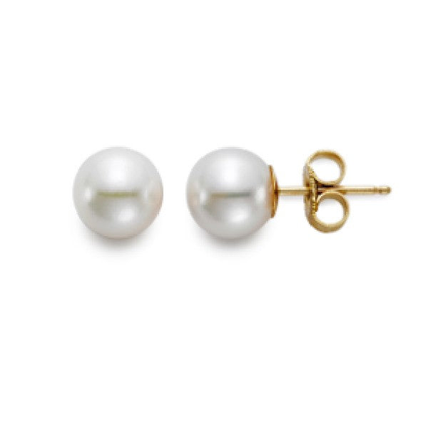 8-8.5mm Akoya Pearl Stud Earrings in 18K Yellow Gold