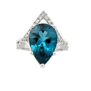 14K White Gold London Blue Topaz and Diamond V Twist Fashion Ring