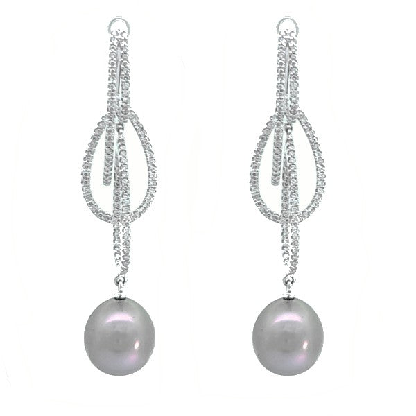 18K White Gold Tahitian Gray Pearl and Diamond Earrings