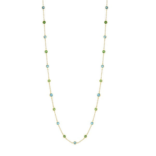 SLOANE STREET 18K Yellow Gold Swiss Blue Topaz and Tsavorite Station Necklace