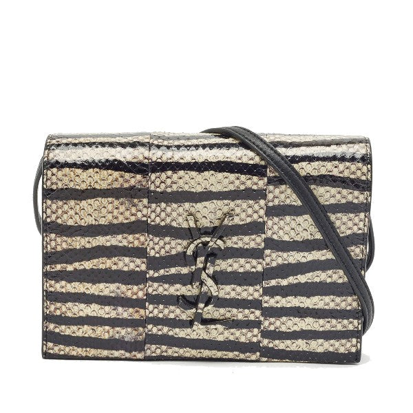 Pre-Owned YVES SAINT LAURENT Black/Cream Zebra Print Snakeskin Kate Strap Wallet