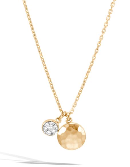Dot Hammered Yellow Gold & Diamond Charm Pendant Necklace