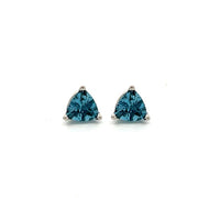 14K White Gold Trillion London Blue Topaz Stud Earrings